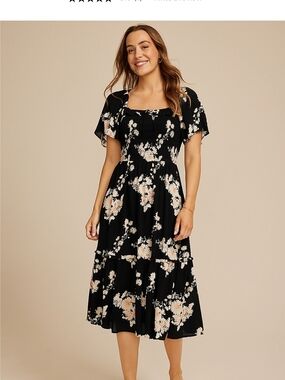 Maurices Black Midi Dress with Blush Floral Print